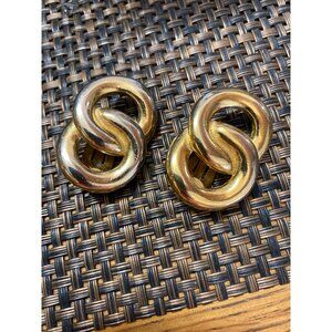 Vintage Large Givenchy Signed Earrings Double Hoop Infinity Figure 8 Gold Tone